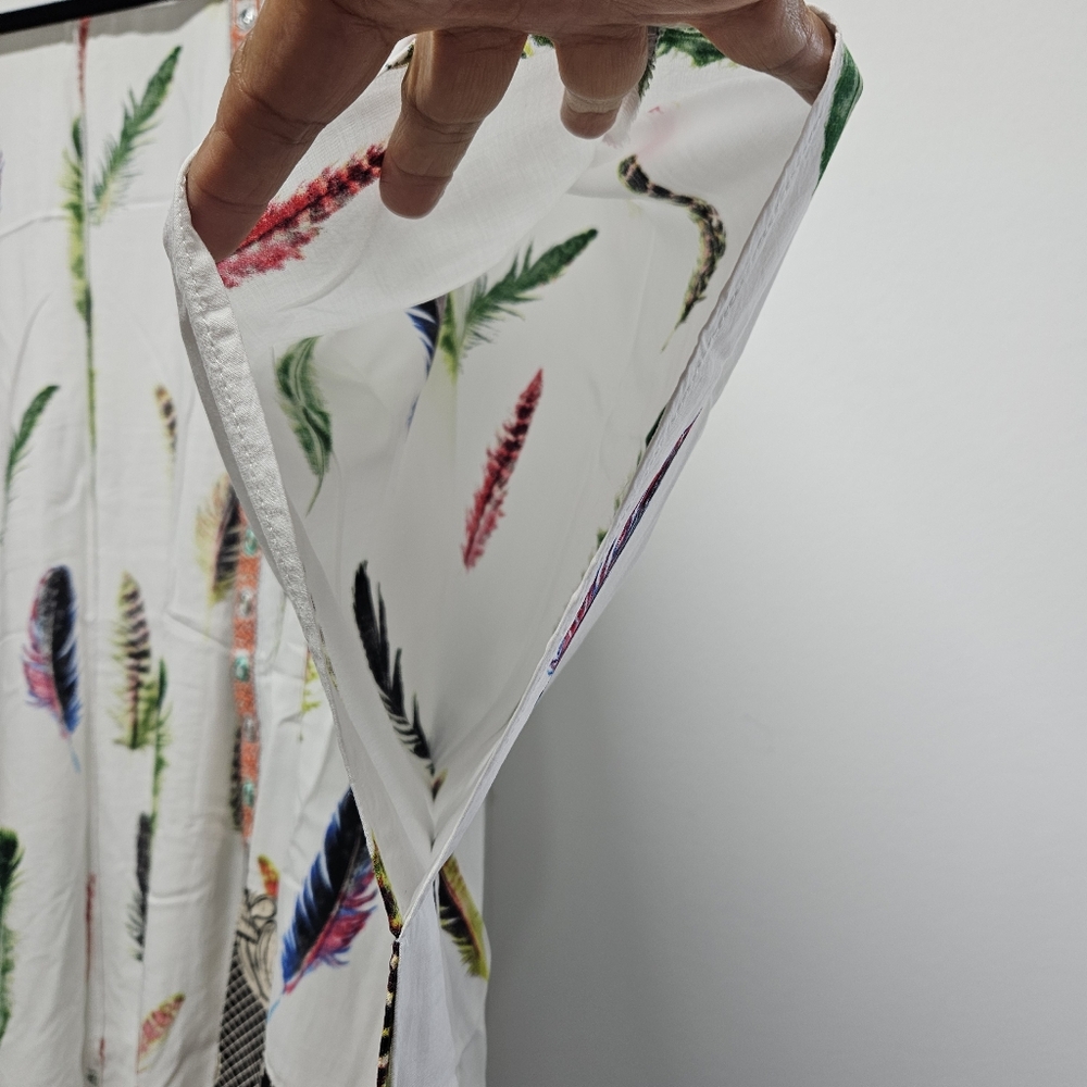 UMGEE Kimono Duster Cardigan Size XL/1XL Feather Print Tassel Boho Festival - Picture 5 of 11